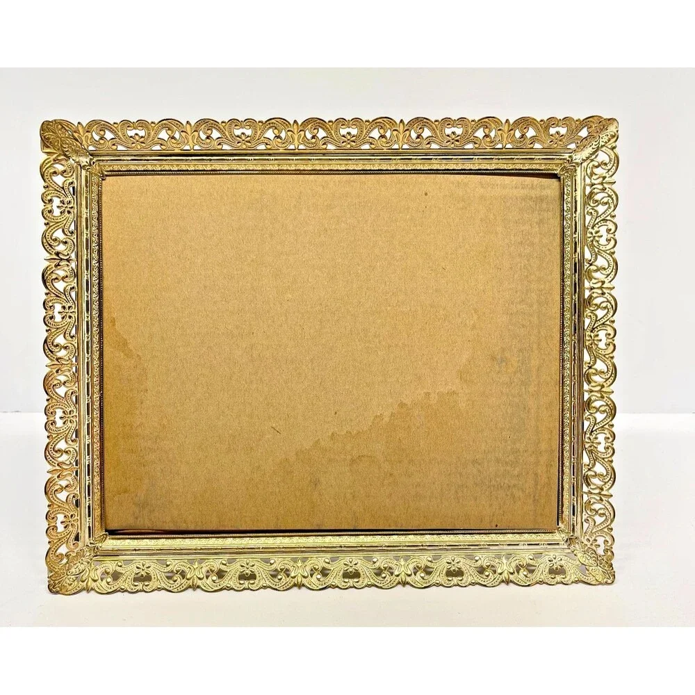 Vintage MCM Ornate Gold Filigree 8x10 Picture Frame Tabletop or Wall Mount